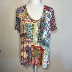 Johnny Was Los Angeles Short Sleev V Neck Tunic Top Medium